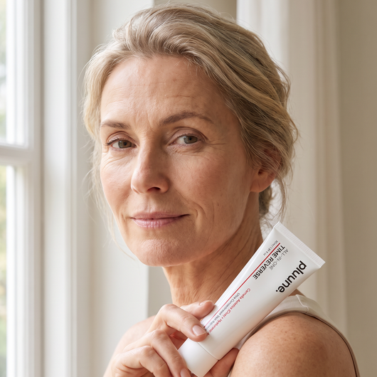 Woman in her fifties holding Time Reverse Cream